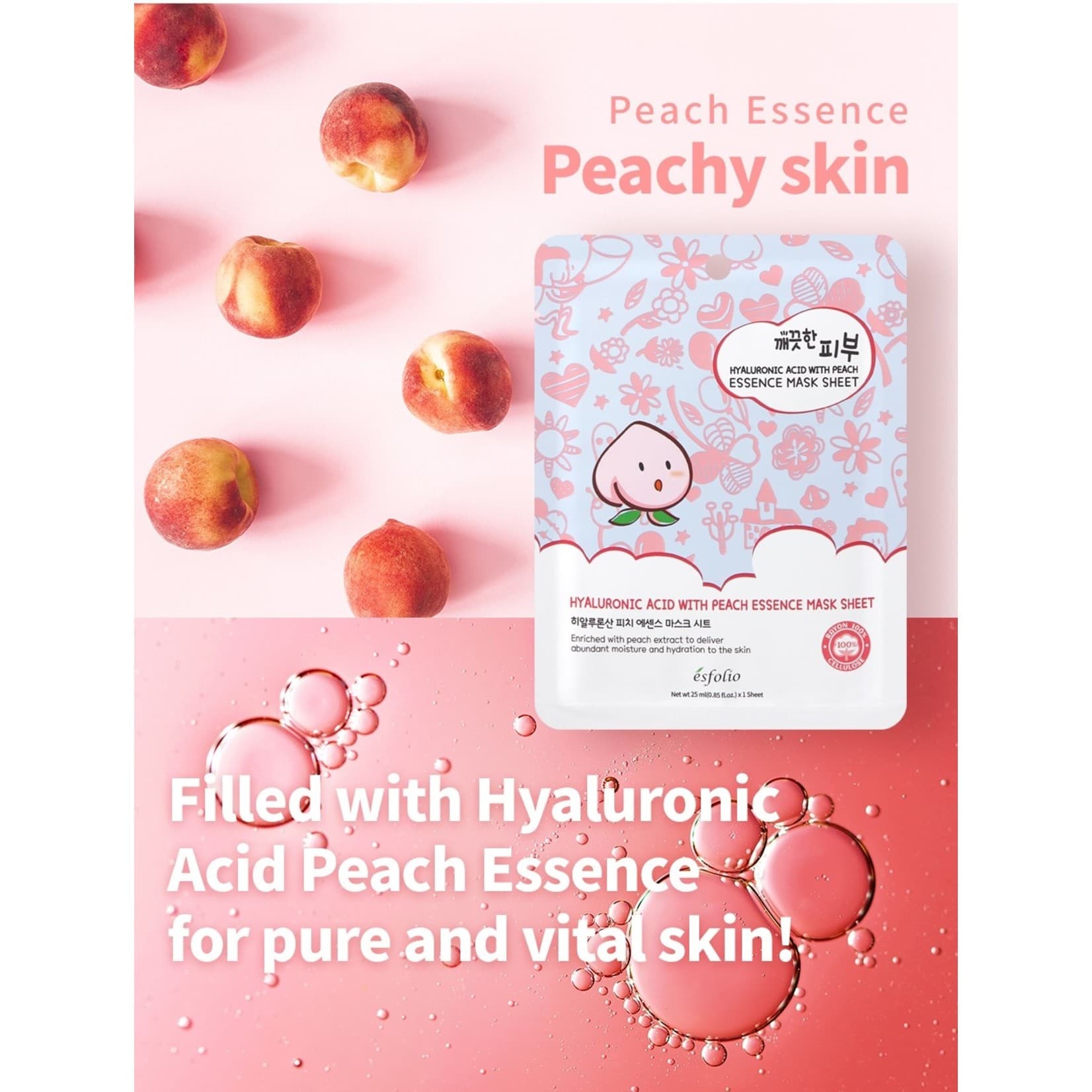 Hyaluronic Acid and Peach Essence Sheet Mask Esfolio