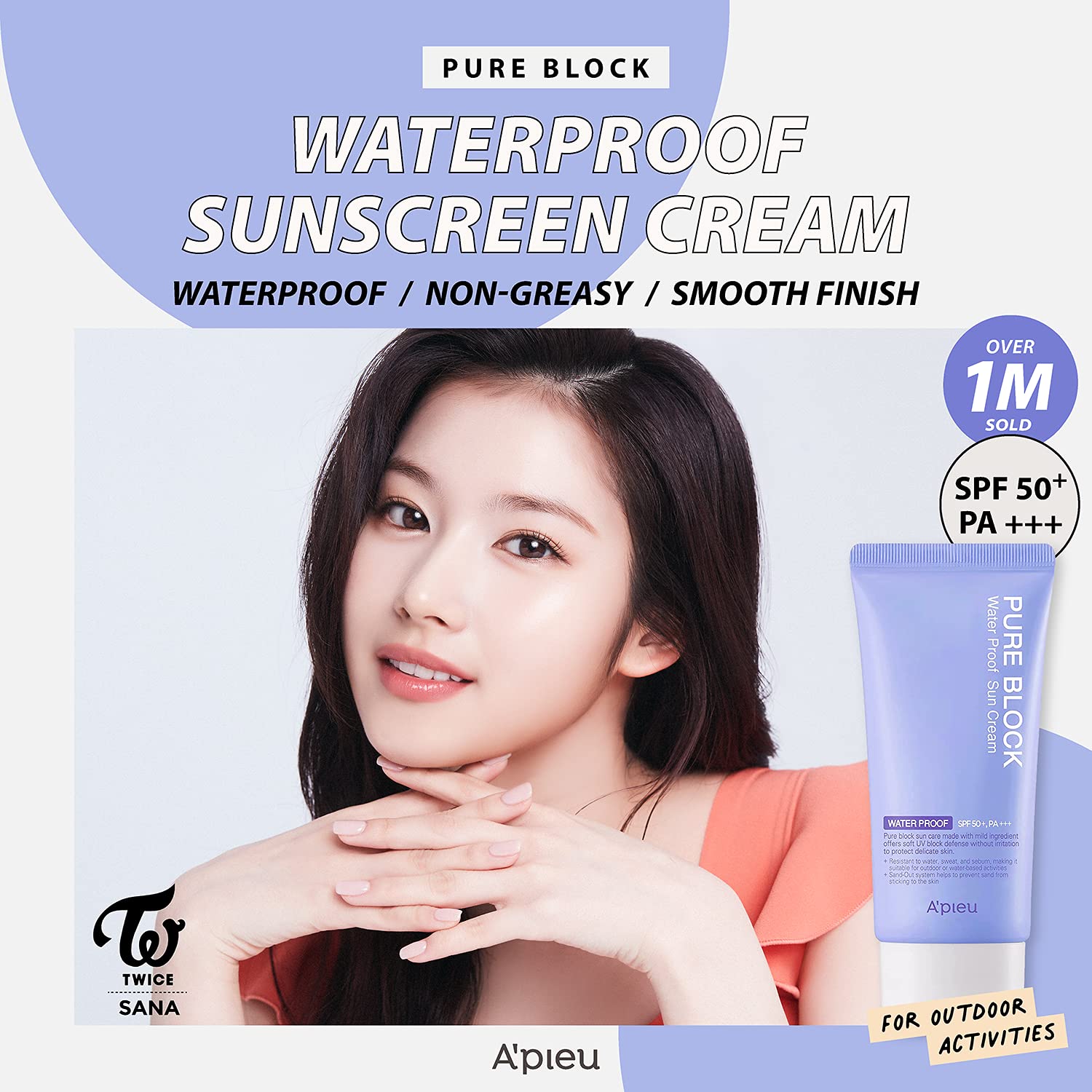 Pure Block Natural Waterproof Sun Cream SPF50 PA+++ Apieu - 50ml - NuvoleBlu